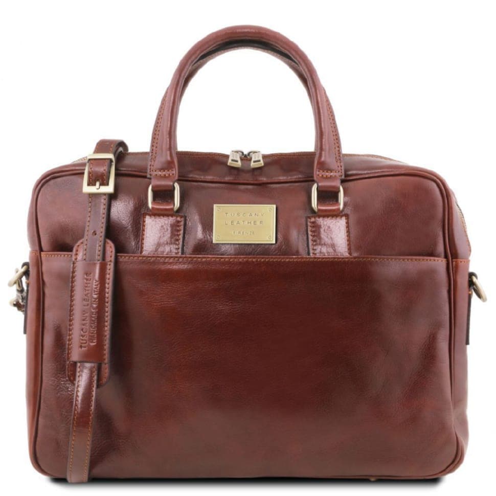 Кожаная сумка портфель для ноутбука на два отделения Tuscany Leather Urbino TL141894 (Коричневый)