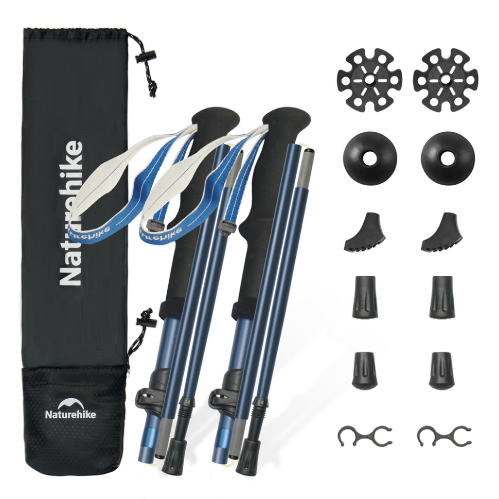 Комплект із п'ятисекційних складаних трекінгових палиць Naturehike CNK2450DS013 Gale Pro, 115-135 см, 2 шт, сині — фото 1