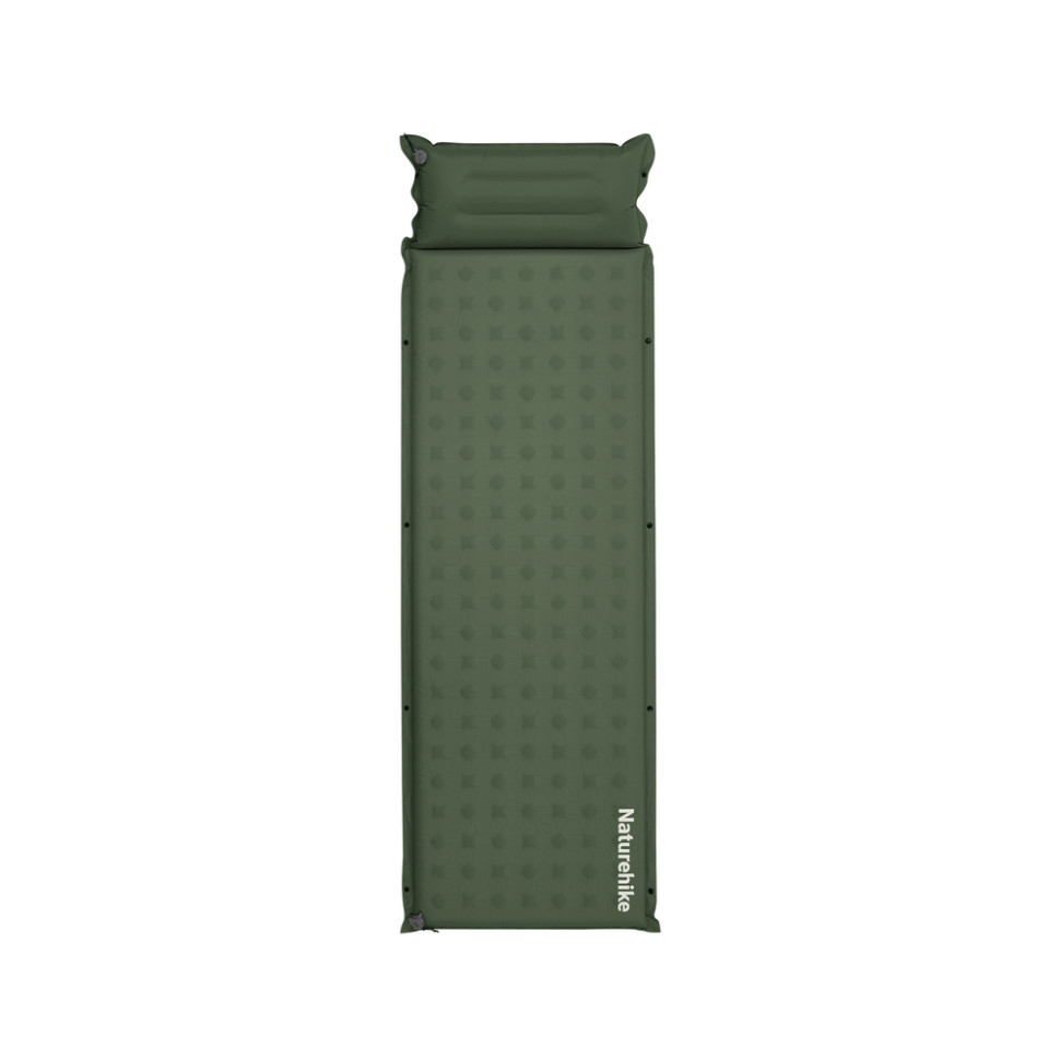 Матрац туристичний із подушкою, самонадувний одномісний Naturehike CNK2550WS025, вологостійкий, 200х65х3 см, зелений