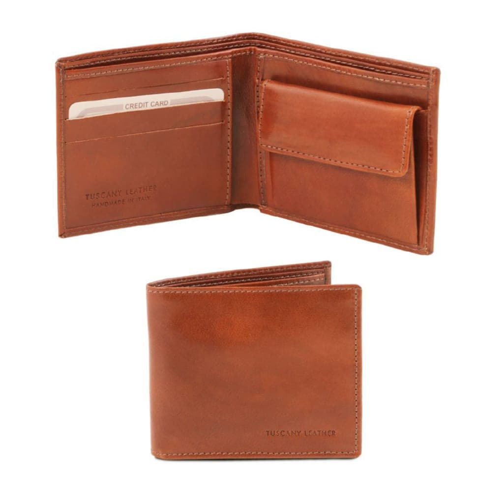 Эксклюзивный кожаный кошелек мужской с монетником Tuscany Leather TL140761 (Мед)