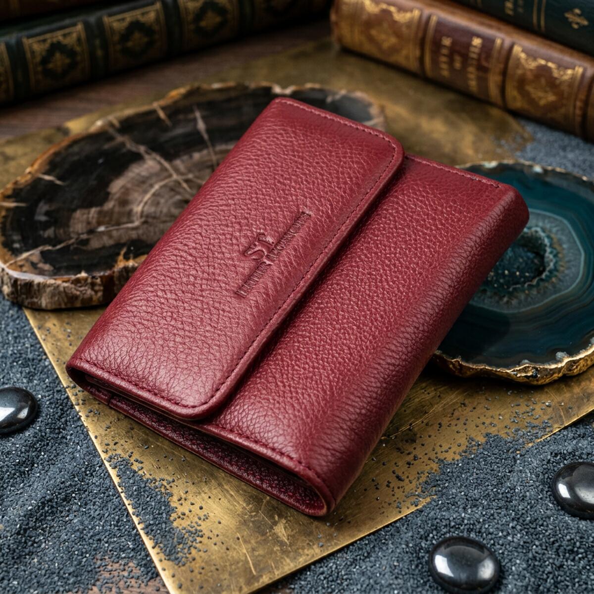 Женский кожаный кошелек для карт купюр и монет ST Leather 19492 Бордовый — фото 1