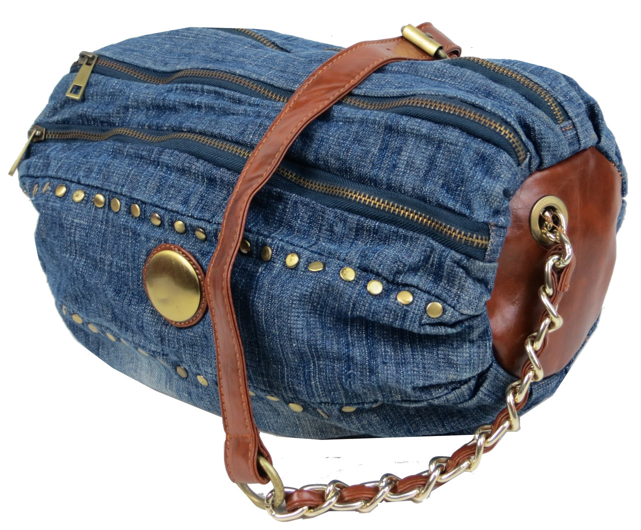 Уцінка! Циліндрична жіноча джинсова сумка Fashion jeans bag синя — фото 1
