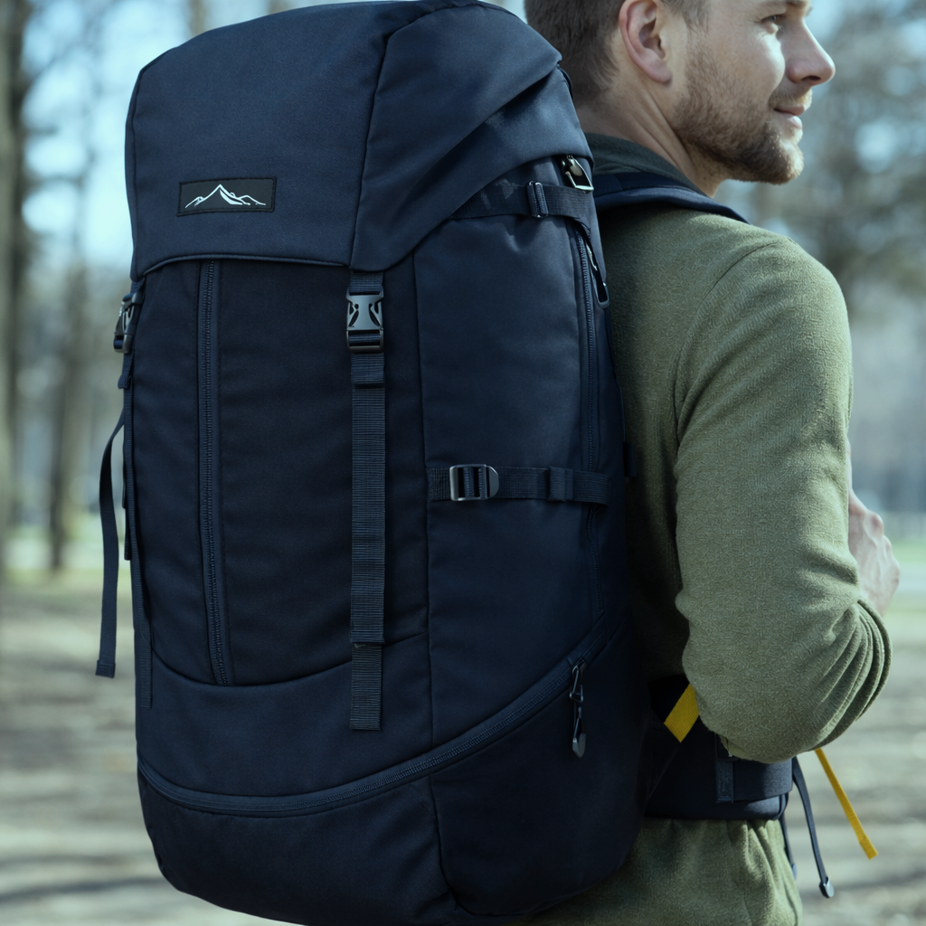 Легкий похідний, туристичний рюкзак з дощовиком 45L Adventuridge темно-синій — фото 1