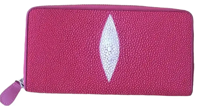 Гаманець портмоне жіночий зі шкіри ската на блискавці Exotic Leather рожевий малиновий (stw 30_1) — фото 1
