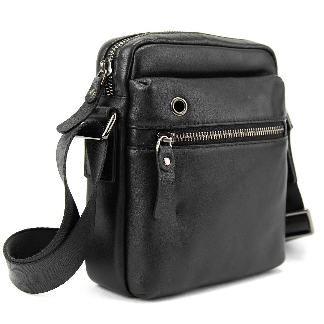 Месенджер в гладкой коже черный Tiding Bag 8718A