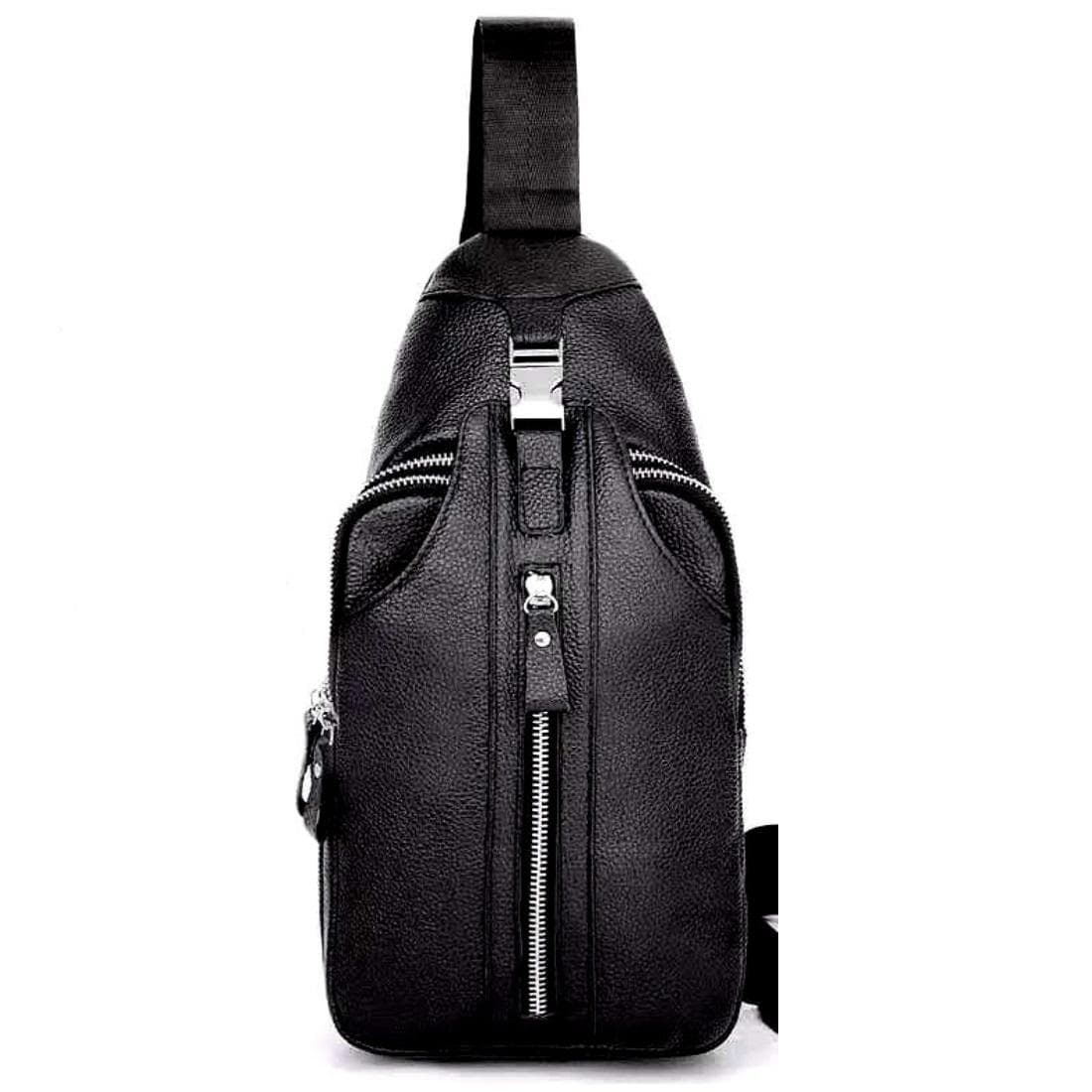 Сумка-слинг черная кожаная Tiding Bag F-A25F-5003A