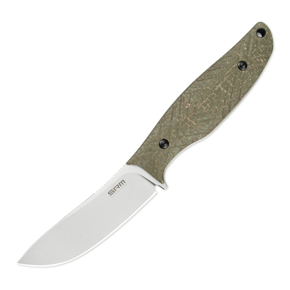 Ніж з чохлом туристичний SRM Fossa 605T-MP, (8.8 см) 14C28N / Micarta зелений — фото 1