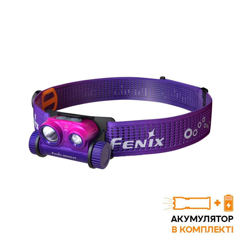 Ліхтар налобний для бігу Fenix HM65R-DT, бузковий — фото 1