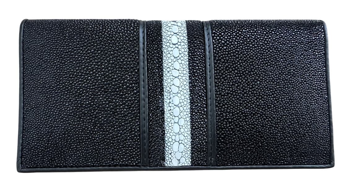 Гаманець із натуральної шкіри ската книжка чорний з білою смужкою Exotic Leather stw7
