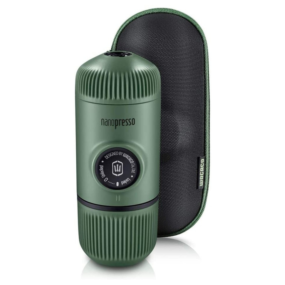 Портативна еспресо-кавоварка Wacaco Nanopresso зелена з чохлом, механічна, для меленої кави
