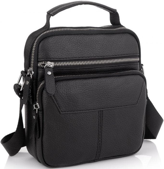 Сумка мужская кожаная Tiding Bag через плечо черная