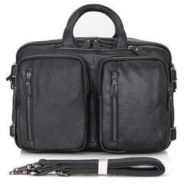 Купить - Кожаная сумка трансформер JD 7014A рюкзак, бриф, сумка черная, фото , характеристики, отзывы