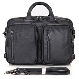 Кожаная сумка трансформер JD 7014A рюкзак, бриф, сумка черная, фото 
