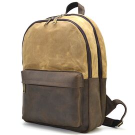 Купить - Рюкзак кожа и воскованый водостойкий канвас коричневый TARWA RCW-7273-3md, фото , характеристики, отзывы