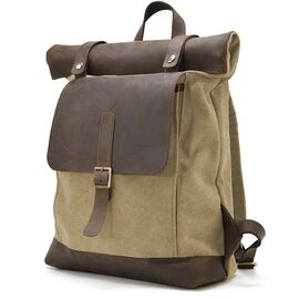 Купить - Ролл-ап рюкзак из кожи и песочный канвас TARWA RSc-5191-3md, фото , характеристики, отзывы