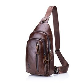 Купить - Кожаная нагрудная сумка слинг на одно плечо T1000 BULL коричневая, фото , характеристики, отзывы
