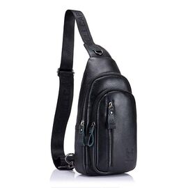 Купить Кожаная нагрудная сумка "слинг" на одно плечо T1000 BULL черная, фото , характеристики, отзывы