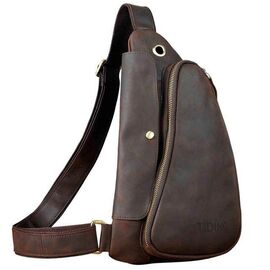 Купить - Кожаный рюкзак слинг TIDING tid3026C коричневый, фото , характеристики, отзывы