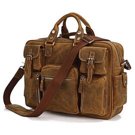 Купить - Брутальная кожаная сумка - множество карманов, светлый нубук 7028B, фото , характеристики, отзывы