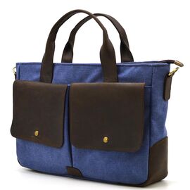 Купить - Мужская сумка из канвас и лошадиной кожи TARWA RKc-3990-3md синий, фото , характеристики, отзывы