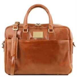Купить - Кожаный портфель для ноутбука с передним карманом Tuscany Leather Urbino TL141241 (Мед), фото , характеристики, отзывы