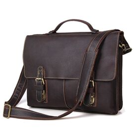 Купить - Мужской кожаный портфель, сумка для ноутбука, коричневая 7090R, фото , характеристики, отзывы