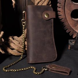 Купить - Стильный винтажный кошелек с цепью bx161 коричневый, фото , характеристики, отзывы