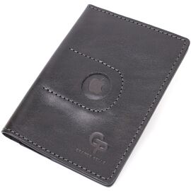 Купить - Современная кожаная обложка на паспорт с держателем для Apple AirTag GRANDE PELLE 11622 Черный, фото , характеристики, отзывы