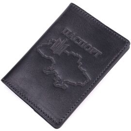 Купить Красивая кожаная обложка на паспорт Карта GRANDE PELLE 16773 Черная, фото , характеристики, отзывы