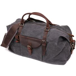 Купити Стильна дорожня сумка з кишенею Vintage 20114 Сіра, image , характеристики, відгуки