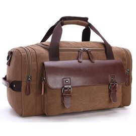 Купить - Дорожная сумка текстильная с карманом Vintage 20193 Коричневая, фото , характеристики, отзывы
