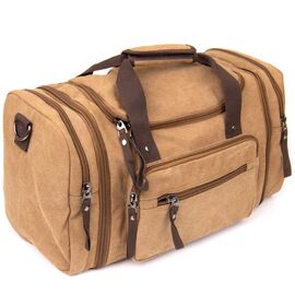 Купить - Дорожная сумка текстильная Vintage 20666 Коричневая, фото , характеристики, отзывы
