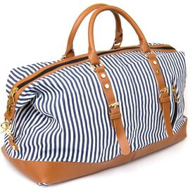 Купить - Дорожная сумка текстильная женская в полоску Vintage 20667 Белая, фото , характеристики, отзывы