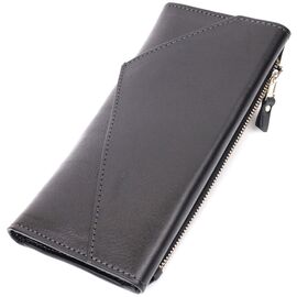 Купить - Стильный кошелек с монетницей снаружи из натуральной кожи GRANDE PELLE 11646 Черный, фото , характеристики, отзывы