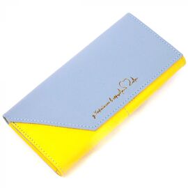 Купить Вместительный женский кожаный кошелек комби двух цветов Сердце GRANDE PELLE 16740 Желто-голубой, фото , характеристики, отзывы