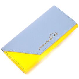 Купить - Вместительный женский кожаный кошелек комби двух цветов Сердце GRANDE PELLE 16740 Желто-голубой, фото , характеристики, отзывы