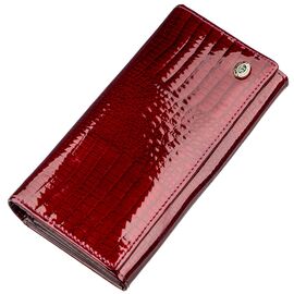 Вместительный лаковый женский кошелек на кнопке ST Leather 18904 Бордовый, Бордовый, фото 