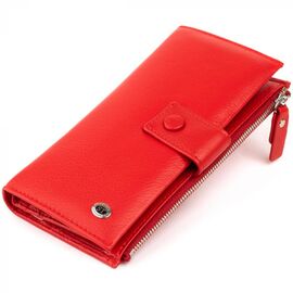 Купить Оригинальный кошелек кожаный женский на хлястике с кнопкой ST Leather 19281 Красный, фото , характеристики, отзывы