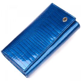 Купить - Стильный женский кошелек из лакированной кожи с визитницей ST Leather 19404 Синий, фото , характеристики, отзывы