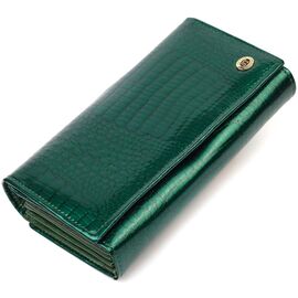 Придбати Лакований жіночий гаманець із блоком для візиток з натуральної шкіри ST Leather 19424 Зелений, image , характеристики, відгуки