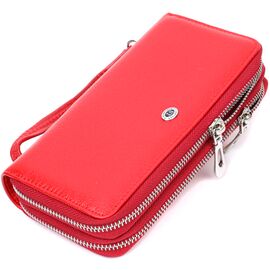 Купить - Яркий женский кошелек-клатч с двумя отделениями на молниях ST Leather 19430 Красный, фото , характеристики, отзывы