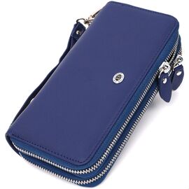 Купить - Вместительный женский кошелек-клатч с двумя отделениями на молниях ST Leather 19431 Синий, фото , характеристики, отзывы