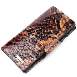Купить - Надежное женское портмоне из натуральной фактурной кожи под змею KARYA 21005 Коричневый, фото , характеристики, отзывы