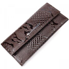 Придбати Красивий жіночий гаманець із натуральної фактурної шкіри під змію KARYA 21006 Коричневий, image , характеристики, відгуки