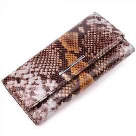 Придбати Оригінальний жіночий гаманець із натуральної фактурної шкіри під змію KARYA 21012 Коричневий, image , характеристики, відгуки