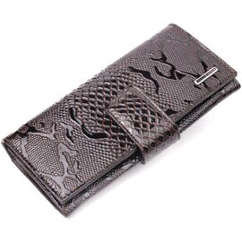 Придбати Лакований жіночий гаманець із натуральної фактурної шкіри KARYA 21025 Коричневий, image , характеристики, відгуки