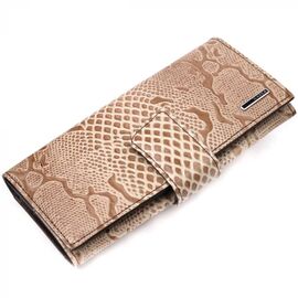 Придбати Лакований жіночий гаманець із натуральної фактурної шкіри KARYA 21026 Бежевий, image , характеристики, відгуки