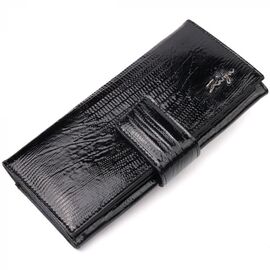 Придбати Лакований жіночий гаманець із натуральної фактурної шкіри KARYA 21031 Чорний, image , характеристики, відгуки