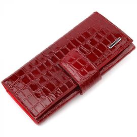 Придбати Красивий жіночий гаманець з натуральної лакованої фактурної шкіри під крокодила KARYA 21033 Червоний, image , характеристики, відгуки