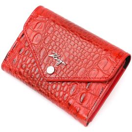 Придбати Яскравий горизонтальний жіночий гаманець із монетницею з натуральної шкіри під крокодила KARYA 21072 Помаранчевий, image , характеристики, відгуки